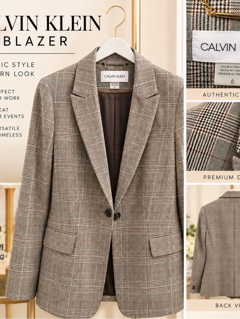 Calvin Klein Men's Taupe Plaid Blazer
